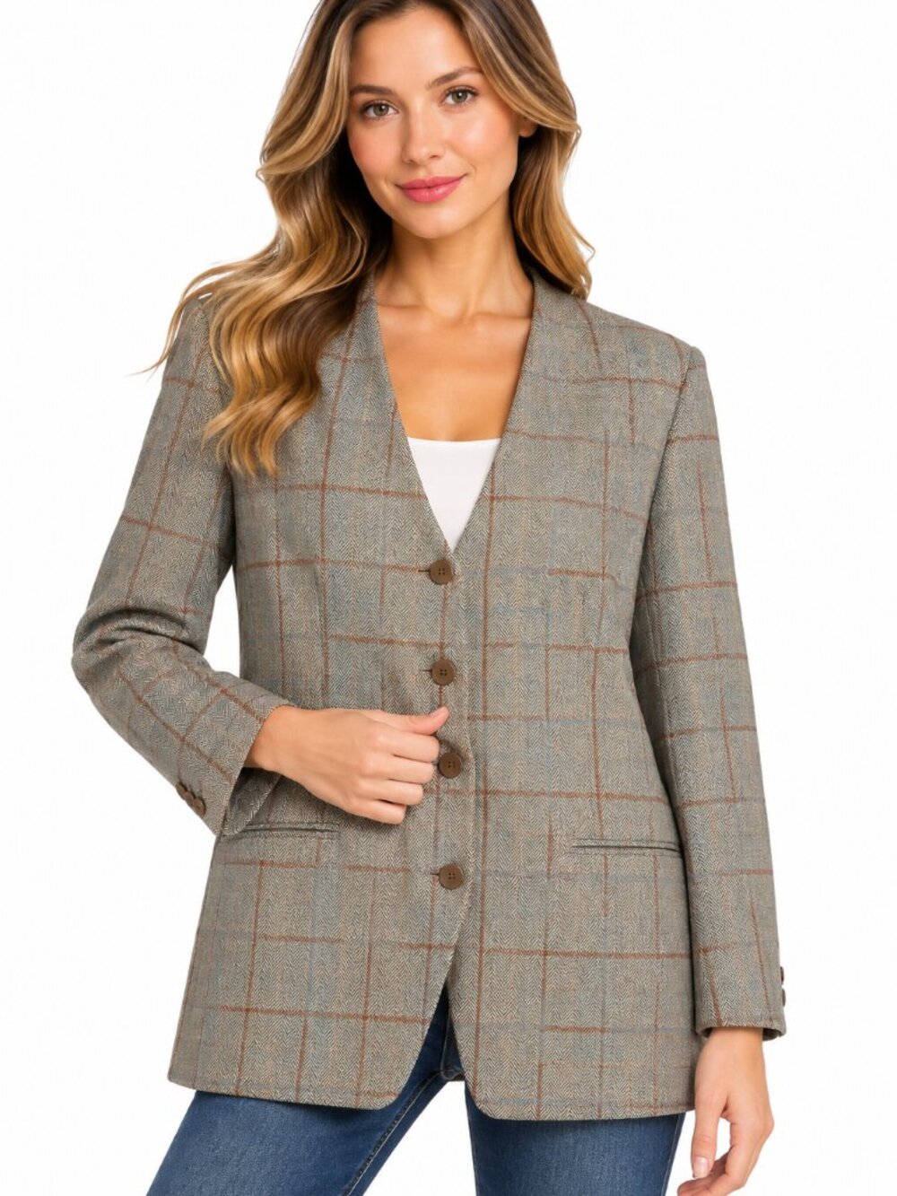 Vintage Giorgio Armani Made in Italy Herringbone Plaid Blazer Jacket Size 48